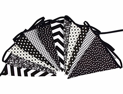 Colourful Fabric Bunting Flags,Double Sided Cotton Bunting for Festival Party Decorations,3.2 Meters 12 Flags (Black and White) reviews Colourful Fabric Bunting Flags,Double Sided Cotton Bunting for Festival Party Decorations,3.2 Meters 12 Flags (Black and White)
