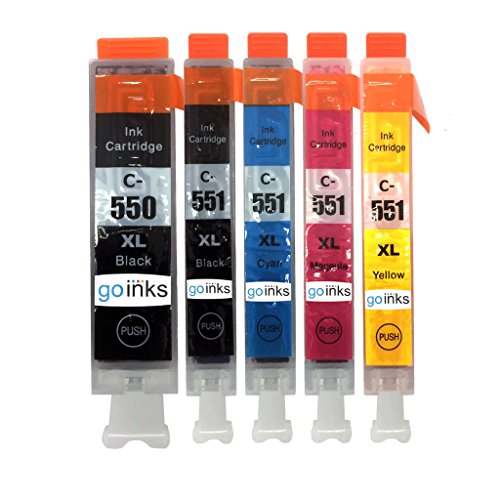 GB Inks Made in Germany./551 Pack 5 Tintenpatronen, kompatibel mit Drucker 550PGBk/CLI-551BK/CLI-551 C/CLI-551 M/521Y schwarz/cyan/magenta/gelb