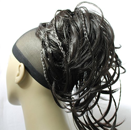 New Tousled Synthetic Hairpiece Scrunchies Straight Elastic updo Scrunchy BUN Brown Blonde Instant Ponytail (Darkest Brown #2/4)