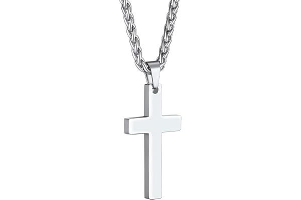PROSTEEL Collier Croix Chretienne Homme en Acier Inoxydable, Collier Pendentif Croix Chretienne Personnalisable, Bijoux Religieux pour Baptême/Prières, 4 Couleurs / 2 Tailles Disponibles