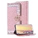 Produktbild Aearl iPhone XS Max Hülle 6.5 Zoll ,Luxus Glitzer Diamant PU Leder Brieftasche im BookStyle Cover mit Kristall Strass Diamanten Liebes Herz Magnetverschluss und Kartenhalter Standfunktion Flip Etui Handyhülle Tasche für Apple iPhone XS Max-Roségold
