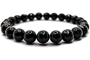 GOBFAR Braccialetto naturale di ossidiana nera, Bracciale Uomo Donna Elastico Da Vere Pietre Preziose Naturali Di 12mm Reiki Idea Regalo Di Natale Originale Diffusore Di Energia Guarigione Equilibrio