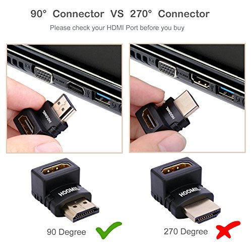 HOOMIL HDMI Adapter, 90 Grad Winkel High Speed HDMI Stecker auf HDMI Buchse Adapter – Schwarz (2 Stück) - 6