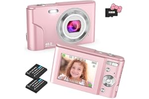 Digital Camera 1080P Full HD Compact Camera 48MP Vlogging Camera with 16X Digital Zoom, FamBrow Photo Camera 2.4 Inch LCD Mini Video Camera for Students/Children/Adults/Beginners(Light Pink)