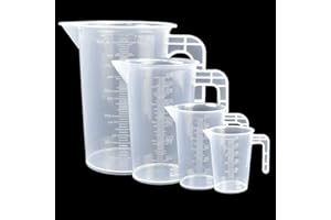 DOUSELLA Misurino in plastica, 50 ml, 100 ml, 250 ml, 500 ml, con manico, resistente al calore, per detersivi, cucina, laboratorio, per la cura dell'auto, per alimenti (trasparente)