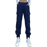 Nuofengkudu Cargo Sarouel Pantalon Resserré Cheville Femme Elastique Taille Haute Poches Jogging Pants Large Pantalons Stretc