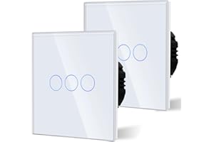 BSEED Interruptor Tactil luz pared,Interruptores Conmutador Modernos,Vidrio Panel con luz Piloto,Sin Función Wifi,3 Gang 2 Vía - 2 Paquetes,86mm Blanco