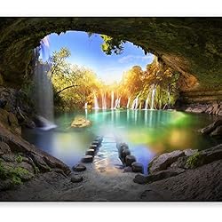 murando Fotomurales Paisaje Cueva 300x210 cm XXL Papel pintado tejido no tejido Decoración de Pared decorativos Murales moderna de Diseno Fotográfico Cascada Naturaleza c-A-0127-a-a