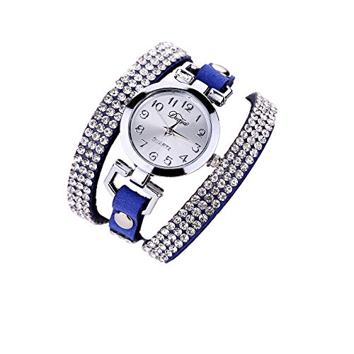 Sunnywil Frauen Casual Armband PU Leder Diamant Armbanduhr Blau