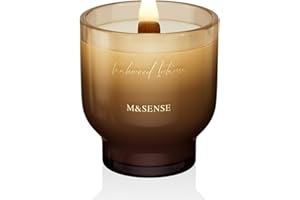M&SENSE Candela Profumata 270g Teak Intenso con Stoppino Scoppiettante,75H Dura, Cera di Soia Non Tossico Aromaterapia Candele, Vetro Design Room Decor, Regalo di Lusso per Donne/Natale