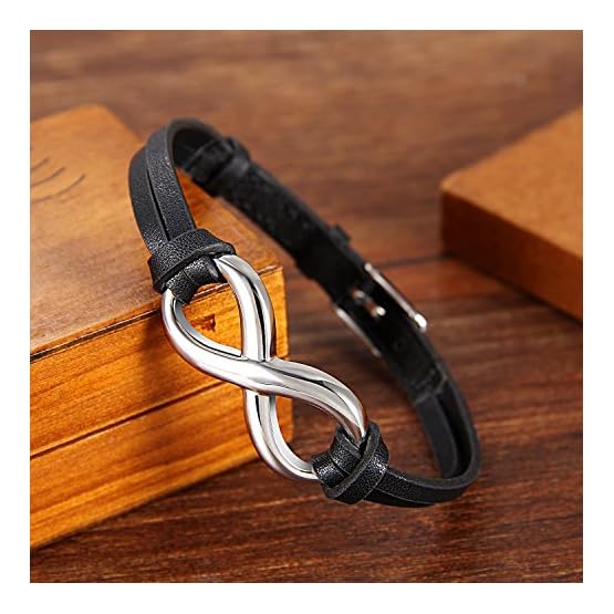 Pulseras de cuero con el símbolo de infinito; 23 cm longitud ajustable, modelo en plata o negro de Cupimatch - Imagen 3