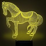 Tiere Pferd 3D Optische Illusions-Lampen, FZAI Tolle 7 Farbwechsel Acryl berühren Tabelle Schreibtisch-Nachtlicht mit 150 cm USB-Kabel für Kinder Schlafzimmer Geburtstagsgeschenke - 3