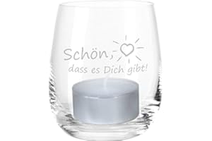 ‎KIDSNADO 4you Design Windlicht Schön das es Dich gibt – Geschenk für Männer und Frauen – Geschenkidee zu Weihnachten oder Geburtstag – Glas mit wertschätzender Gravur – Glas OHNE Teellicht