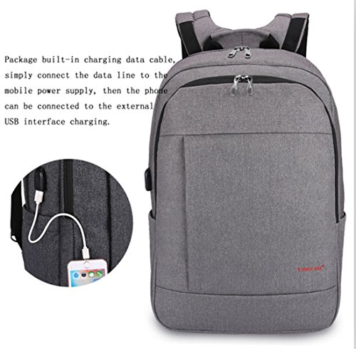 Yk légère en nylon Sac à bandoulière ordinateur Business Casual Sac à dos Sac d'ordinateur USB Jack - Convient pour ordinateur portable de 43,2 cm gris