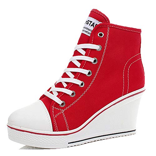 Padgene Zapatillas Moda de Lona Zapatos Altos Tenis Deportivos Casual Calzado Canvas para Mujer con Cordones y Cremallera Lateral