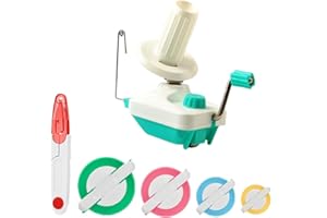 KNEWMART Avvolgitore per gomitoli di filato, avvolgitore per gomitoli per tessitura, azionato a mano, robusto, con manico in metallo e morsetto da tavolo, con pompon di 4 dimensioni + 1 paio di forbici