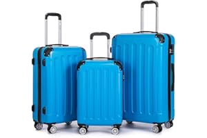Boleedy Set Valise 3 Pièces (55/66/76cm),Lot Valise Rigide ABS Grande Taille Durable,Ensemble Valise de Voyage avec 4 roulettes 360°,Sets de Bagages