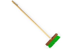 Bigjigs Toys Kids Long Handled Wooden Broom | Children's Outdoor & Gardening Tool | Green Hard Bristle Brush with Natural Wood Handle | Accessories for Garden Play Set | Toddler Gifts for 3+ Year Olds