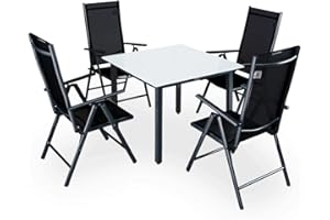 ‎CASARIA Casaria® Gartenmöbel Set 4 Stühle mit Tisch 90x90cm Aluminium Sicherheitsglas Wetterfest Klappbar Modern Terrasse Balkon Möbel Sitzgruppe Garnitur Bern