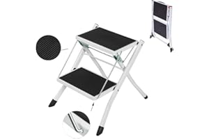 QIMU 2, 3 & 4 Step Ladder, Portable Folding Heavy Duty Ladder, Steel Step Ladder Stool, Non-Slip Steps, 150kg Capacity,Easy to Store,Ideal for Home/Kitchen/Garage/Office/Market/Garden (Mini 2 Steps)