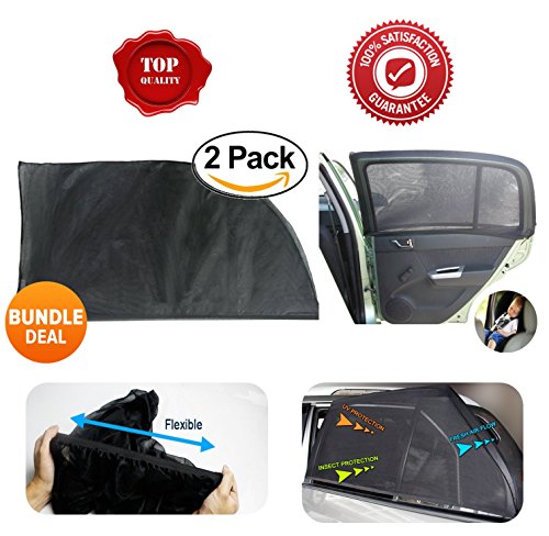 PRIMIUM Universal Car Window Shade 2 Pack – verbesserte Auto Sonnenschutz Baby und Kinder mit UV-Schutz für Kinder und Haustiere Premium Auto Fenster ohne Sun haftet- bonus Armaturenbrett Anti-rutsch-Matte - 2