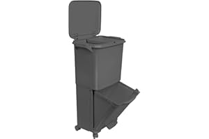 WELL HOME MOBILIARIO & DECORACIÓN Papelera de reciclaje de clasificación selectiva con pedal, ruedas y asa de doble compartimentos de 38L (24L + 14L) gris antracita