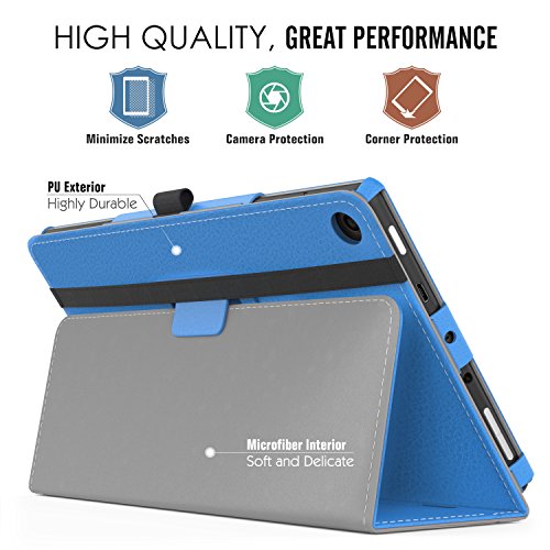 MoKo Hülle für All-New Amazon Fire HD 8 Tablet (7th Generation – 2017 Modell) – Kunstleder Ständer Schutzhülle Smart Cover mit Stift-Schleife für das neue Fire HD 8, Blau - 3