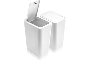 BIGINGJIA 2Pack Bathroom Bin with lid,Push Button Kitchen Bin,Plastic Bins for Toilet, Dog Proof Bathroom,Trash Can for Bedroom Office Living Room (Off White)