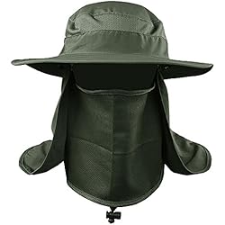 VANKER Senderismo Pesca Sombrero Deportes al aire libre Sol Protección UV Cara para Mujeres Hombres -- Verde del ejército