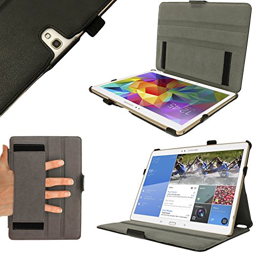 igadgitz Schwarz PU Ledertasche Hülle Cover für Samsung Galaxy Tab S 10.5″ SM-T800 mit Multi-Winkel Betrachtungs + Auto Sleep/Wake + Handschlaufe + Stylus-Stift Elastischen Halter + Displayschutzfolie - 2