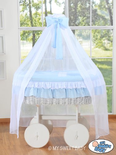 My Sweet Baby Deluxe Drape Wicker Crib Bellamy (Blue)