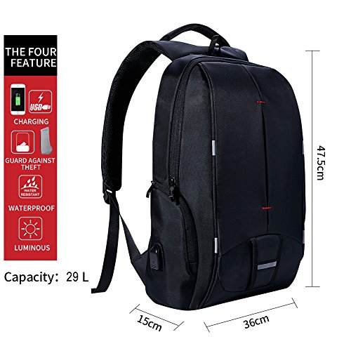 KALIDI 15 zoll Laptop Rucksack Anti Diebstahl mit Fächern für bis zu 15 Zoll Laptop/Notebook mit USB-Ladeanschluss für Arbeit Campus Studenten Reise Business (Schwarz) - 6