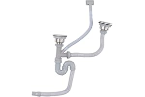 HAPIVIDA Sifone per Doppio Lavello Tubo di Scarico per Lavello da Cucina Flessibile Universale con Piegatura a S in Acciaio Inossidabile per Il Bagno Domestico Moderno