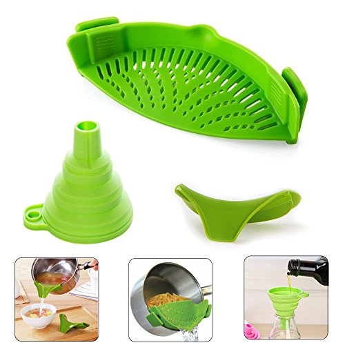 Joyoldelf Sieb aus silikon,Pfannensieb Topfsieb Schüsselnsieb,BPA Frei seiher, Hitzebeständiges küchensieb, Ungiftiges Material, Universelle Größe ( grün )