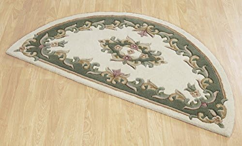 Traditional-Persian/Oriental Medallion Design Green Rug, Hand-Tufted from 100% Wool, Semi Circle Half Moon 67 x 137 cm