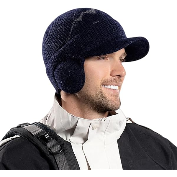 Bonnet D'hiver Homme En Laine Tricotée Tête De Mort – Cache-oreilles épais – Pour Cyclisme, Ski, Pêche – Taille 56-58 Cm – Chaud Et élastique