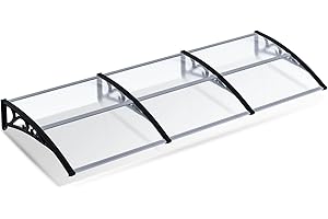 Sonnewelt Marquesina para Puerta de Entrada 100 x 300 cm - Toldo de Aluminio y Policarbonato Transparente para Exterior - Protección Contra la Lluvia