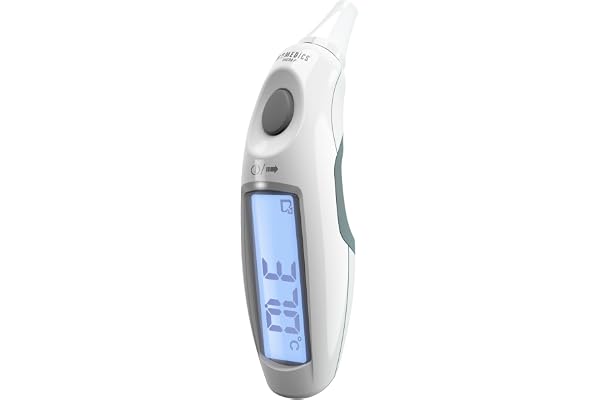 HoMedics Thera-P Thermomètre auriculaire médical avec grand écran facile à lire – Prise de température instantanée dans l’oreille pour bébés, enfants, adultes – Alarme fièvre – 10 mémoires