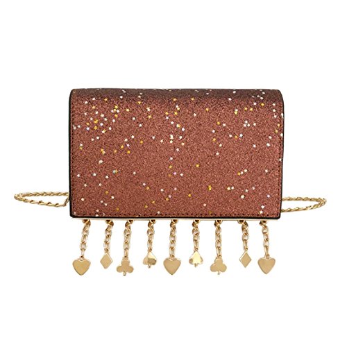 Preisvergleich Produktbild Moonuy,Frauen Umhängetasche, Mädchen Mode Anhänger Crossbody Umhängetasche mit Bling Pailletten Mode Minaudiere einzelne Klappe für Damen (Braun)