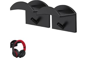 STOUCLA Headphone Stand, No Drilling Required Headset Holder, with Hook Headphone Holder, Black, 2 Pack