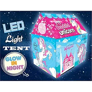 RAA Traders Play Tents House for Kids Boys and Girls with Led Light 3 Years to 12 Years Big Size 72 x 95 x 105 cm (Unicorn Play Tent House with Led Ligh)