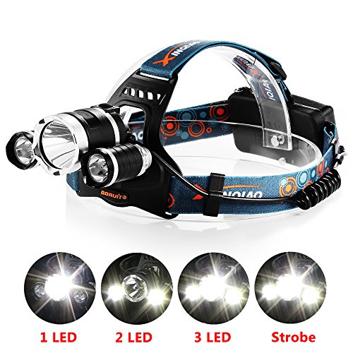 Stirnlampe,led Kopflampe(inklusive 2 Akku) spritzwasserfeste Led Lampen, ideal für Nachtlese, Camping, Angeln,Abenteuer,Höhlenforschung , Bergsteigen , Klettern, Fahrrad usw. (schwarz) - 3