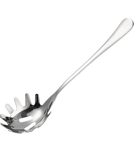 Fackelmann Spaghettilepel 30 cm OVALHANDEL, Noedellepel van roestvrij staal en kunststof, keukenhulp voor gecoate pannen en potten (kleur: zilver/zwart), hoeveelheid: 1 stuk