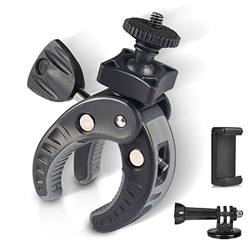 UTEBIT DSLR Camera Clamp Max Load 2.5Kg + Cellphone Tripod Adapter Set 5.4-10.2cm Smartphone Tripod Mount for 4-6.8 Inch Phone 17-35mm Bicycle Handlebar Mount for Pipe, Bike Motorcycle Handbar