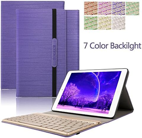 Ipad Air 2 Keyboard Case Cover,Dingrich Portable Ultra Slim Gold Aluminum Detachable Apple ipad Air 2 keyboard Leather Smart Stand folding Protective Filp Folio Case Cover with Elastic Strap Fashion Wireless Keyboard for Apple iPad Air 2,Purple