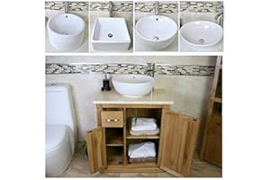 BATHROOMS & MORE STORE Bathroom Vanity Unit Free Standing Oak Cabinet Cream Marble & Ceramic Basin 503 (Bowl C)