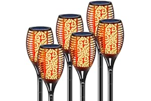 Boadw 6 morceaux de lumière solaire jardin extérieur, lampe de flamme solaire étanche ip65,96 LED clignotant flamme solaire avec interrupteur de voiture pour jardin, terrasse, balcon, entrée, fête