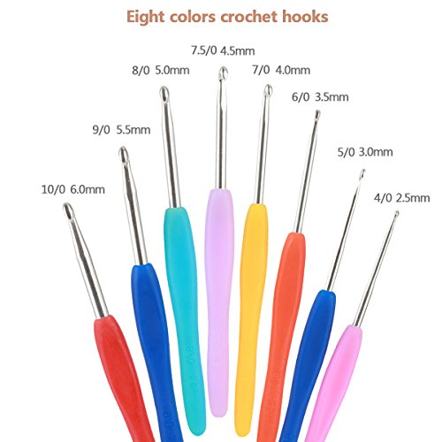 Bytan Häkelnadel Set Crochet Hook Set mit 16 Häkelnadeln (0,6mm- 6,0mm) + Schere, Zopfmusternadel, Split Markierungsring Locking, Maschenmarkierer, Fingerhut, Zähler, Nadelkappe, Nähnadeln, Maßband - 2