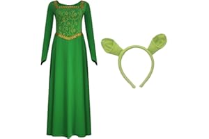 AYYOHON Fiona Costume Women Princess Fiona Dress Adult Long Sleeves Green Dress Gown Dress Halloween Cosplay Party Outfit