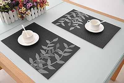 S.D. Maket Set de table PVC Placemats Dining Table Sets Résistant à la Chaleur, élégants, décoratifs, nobles, 45 * 30cm, lot de 4 (argent noir)